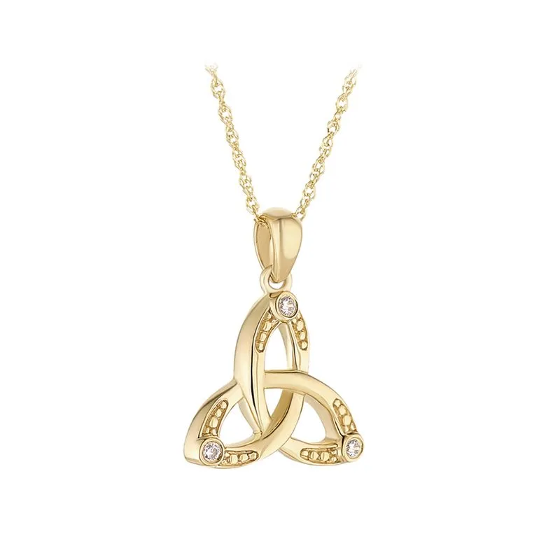 Solvar 10K. Textured Trinity Knot CZ Necklace