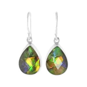 Starborn Creations Ammolite Faceted Earrings, Pear-Shaped in Sterling Silver