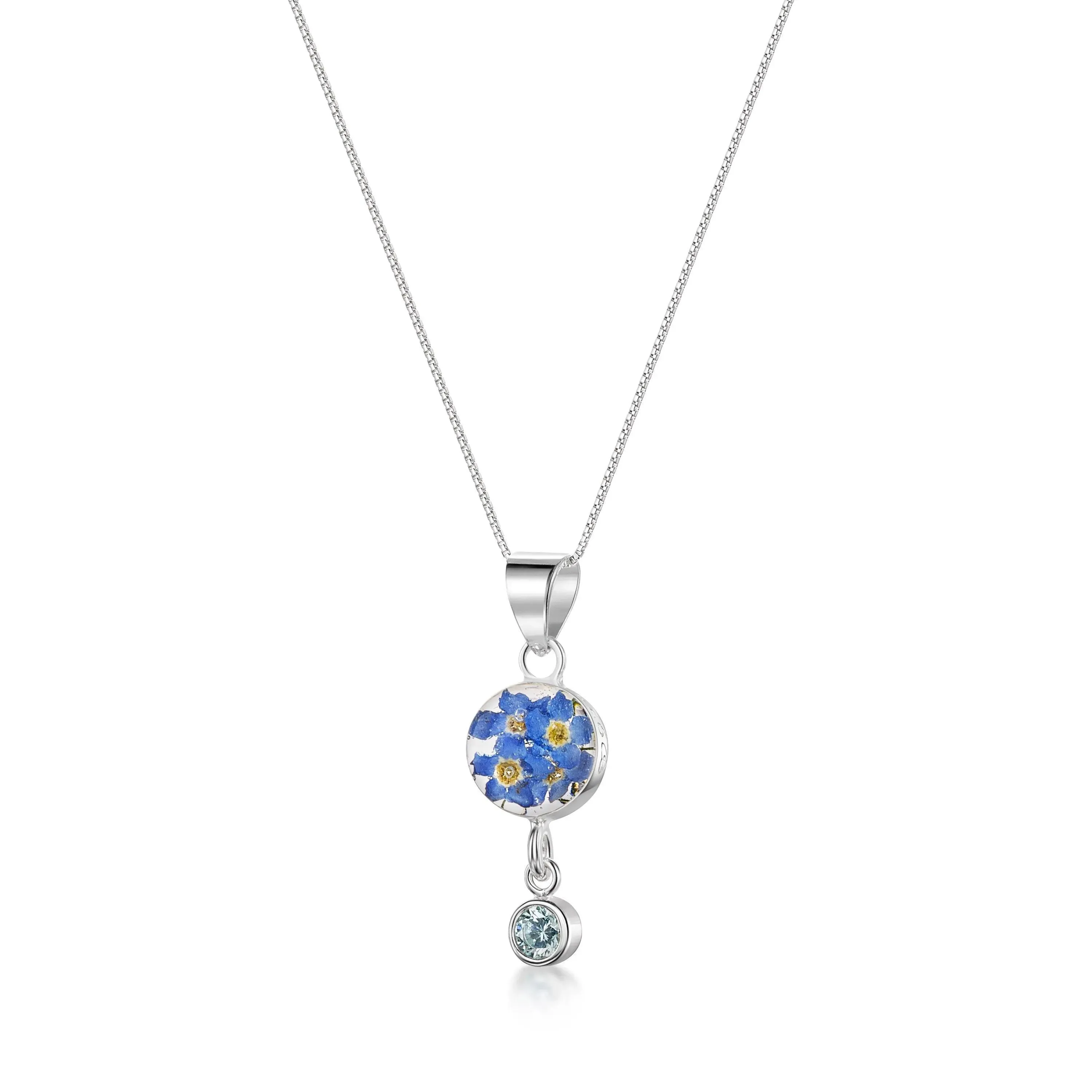 Sterling silver Forget-Me-Not Birthstone Necklaces: Nature's Beauty in Sterling Silver