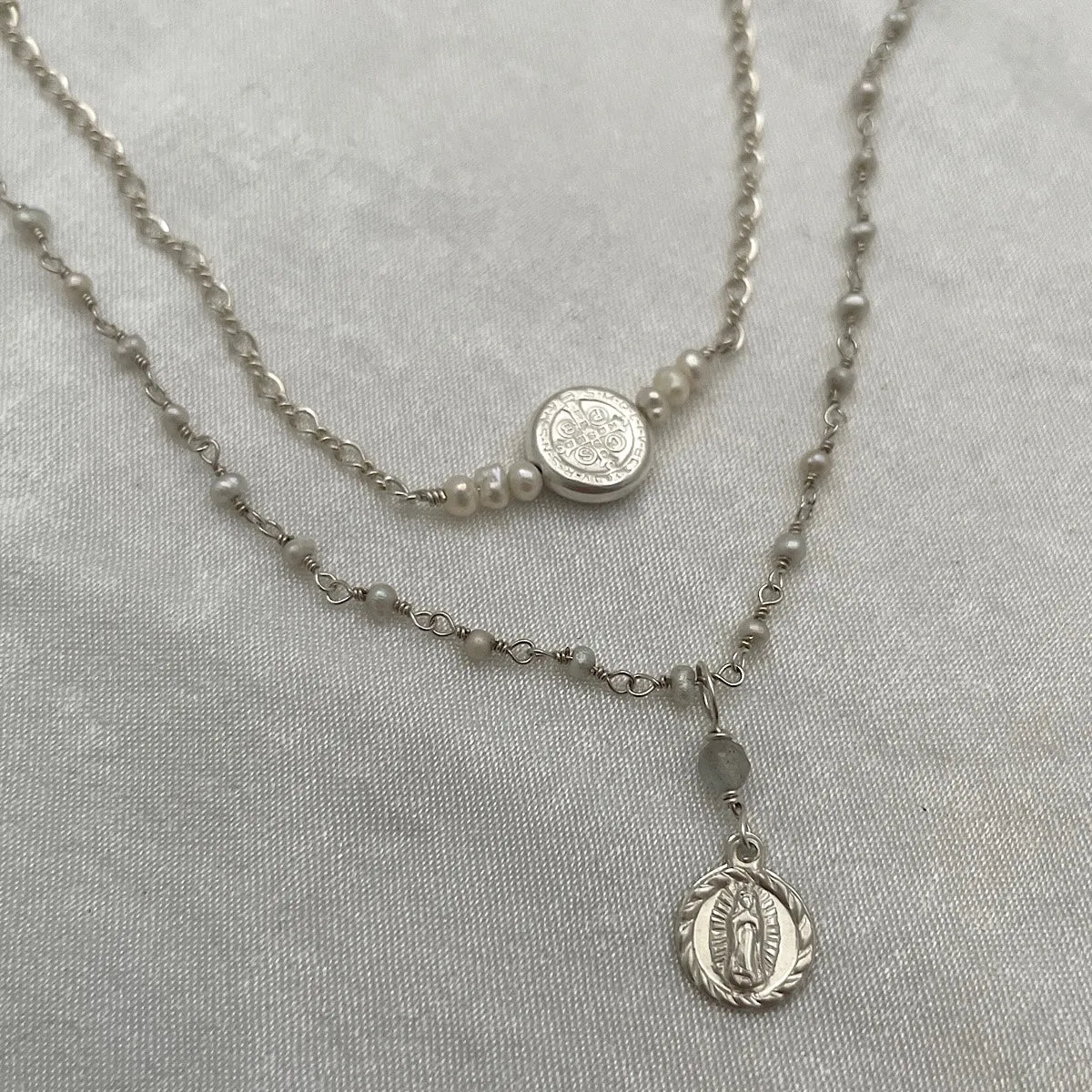 Tiniest Miraculous Medal Pearl Necklace