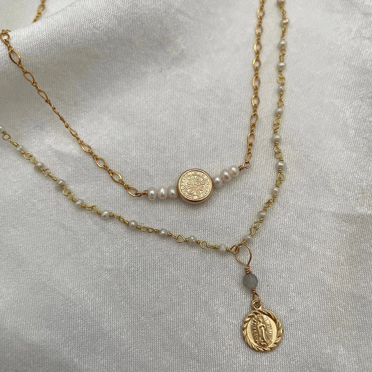 Tiniest Miraculous Medal Pearl Necklace