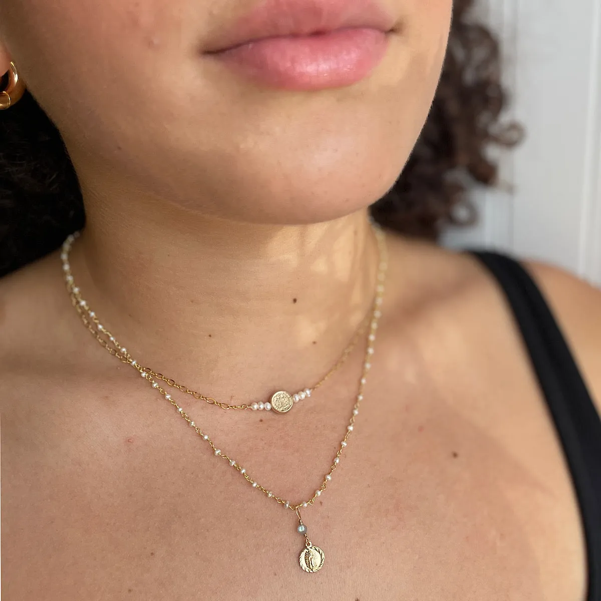 Tiniest Miraculous Medal Pearl Necklace