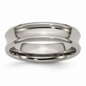 Titanium Concave 6mm Polished Beveled Edge Wedding Band Ring