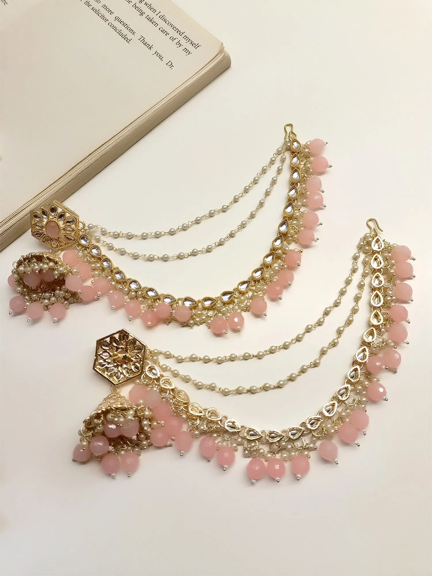 Tiya Baby Pink Boutique Jhumki With Side Chain