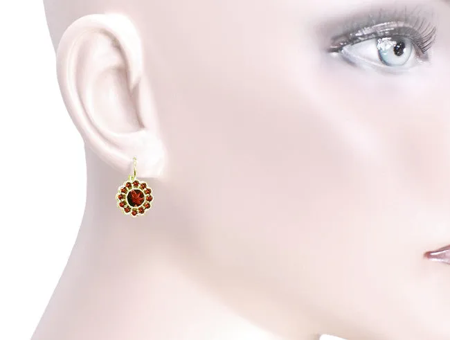 Victorian Bohemian Garnet Floral Earrings in 14 Karat Gold and Sterling Silver Vermeil