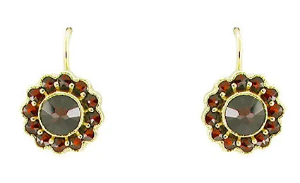 Victorian Bohemian Garnet Floral Earrings in 14 Karat Gold and Sterling Silver Vermeil