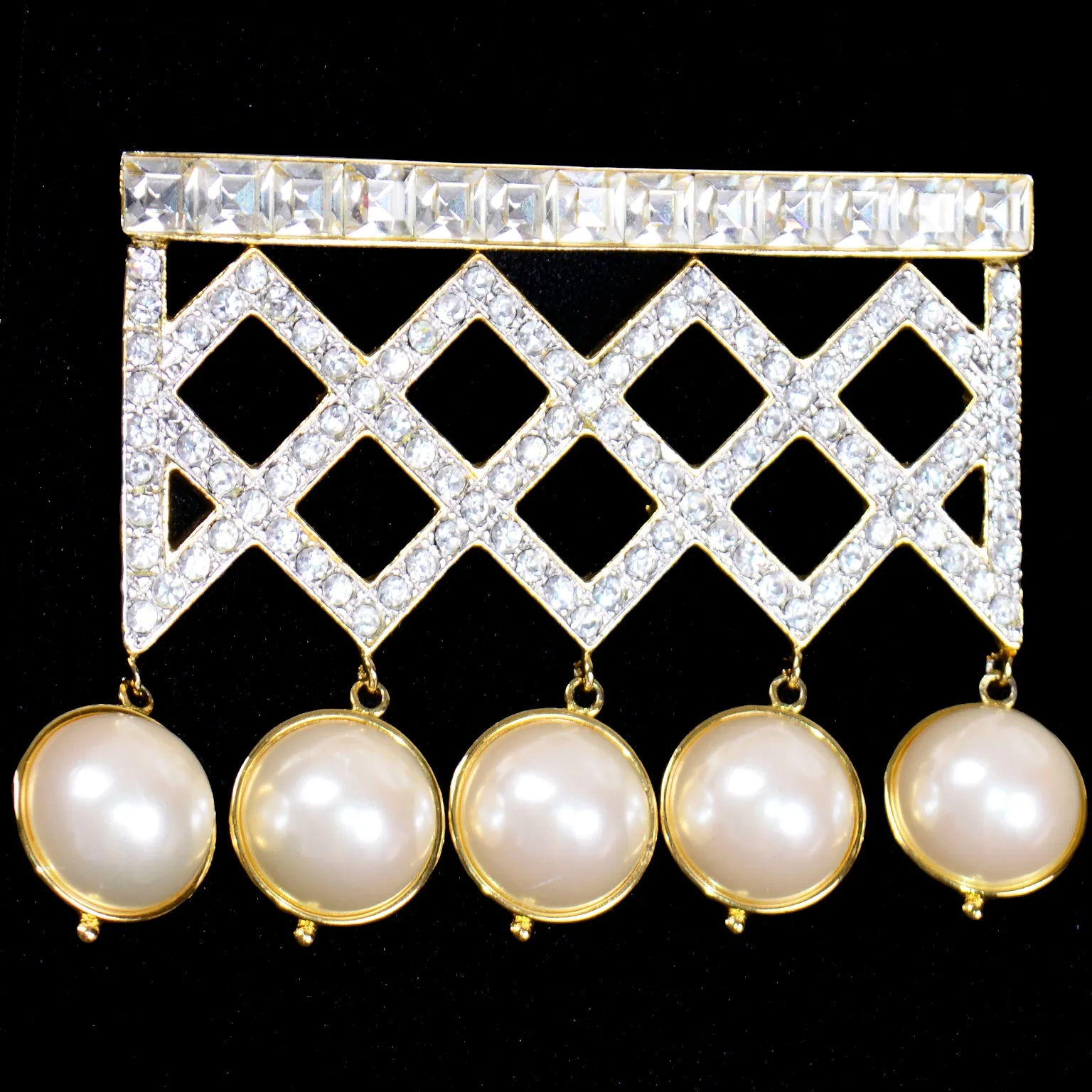 Vintage Valentino Garavani Dangle Pearl Crystal Brooch