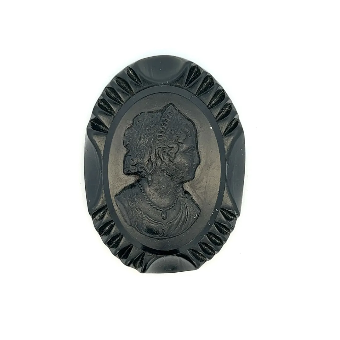 Vintage Vulcanite Cameo Victorian Brooch