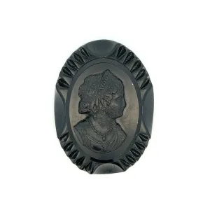 Vintage Vulcanite Cameo Victorian Brooch