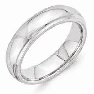 Vitalium Polished Grooved Edge 6mm Wedding Band Ring