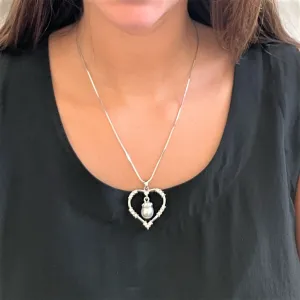 White Gold Plated Heart with Crystals and Pearl Pendant