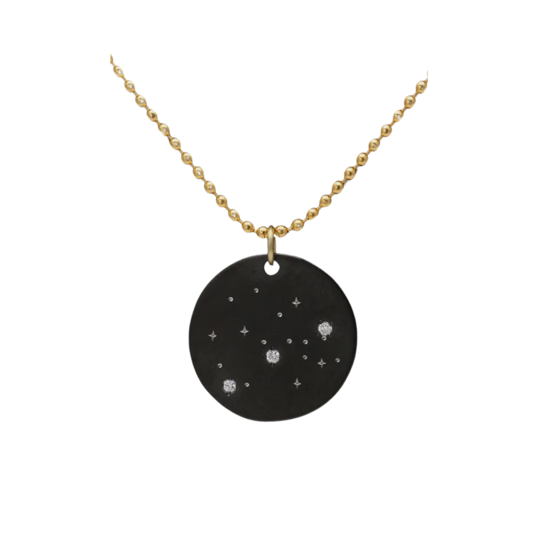 Zirconium Sagattarius Zodiac Lab Grown Diamond Disc Necklace with Gold Filled Chain